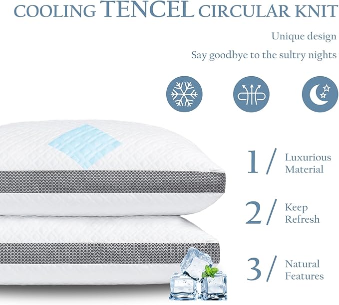 King Size Pillows, Shredded Memory Foam Pillows, Adjustable Bed Pillow for Sleeping, 20"x36"Cooling Tencel Circular Knit Pillows for Side, Back, Stomach Sleepers（Pack of 1）