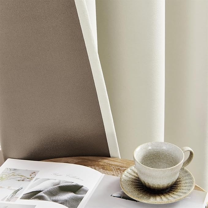 Joydeco Mousse White Blackout Curtains 90 Inch Long, Luxury Thermal White Velvet Curtains for Bedroom & Living Room, Room Darkening Velvet Drapes 2 Panels, Grommet Top (52W x 90L)