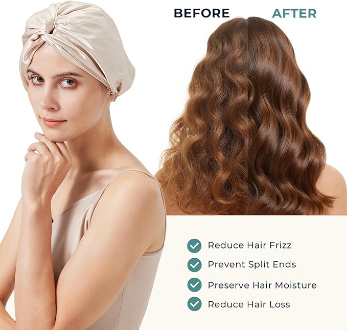 100% Mulberry Silk Bonnet, Double-Layered Hair Bonnet for Sleeping Women, Pure Silk Turban, Night Sleep Hair Wrap