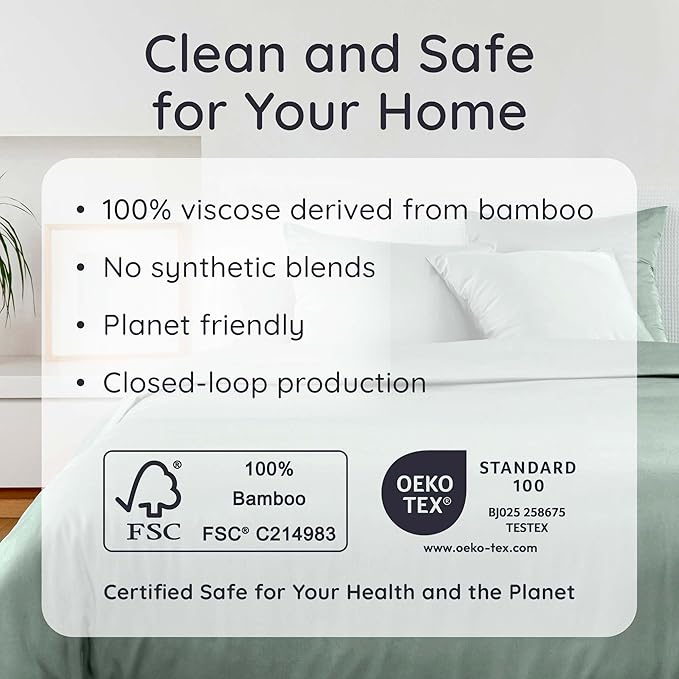 Bambaw 100% Viscose Derived from Bamboo Sheets Queen Size Set – 6pcs Deep Pocket Cooling Queen Sheets, Fits Up to 16'' with Elastic Corner Straps, Buttery Soft & Breathable (Sea Glass)