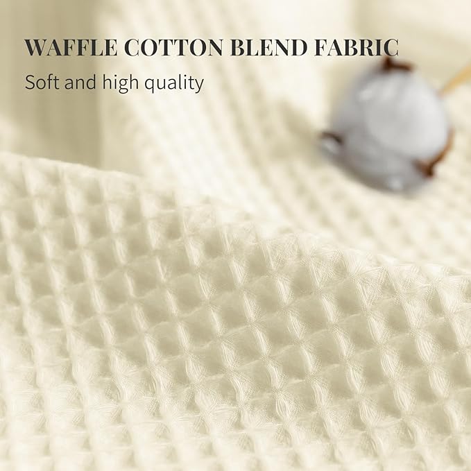 River Dream Cream Fabric Shower Curtain Set, Cotton Blend, Waffle Weave, with Snap in Replacement Liner，54 x 80 inches