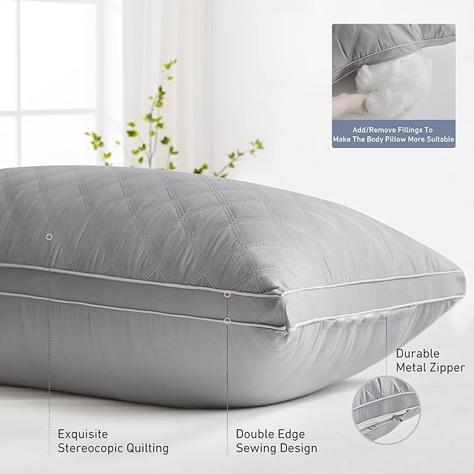 Leeden Body Pillow for Adults - Premium Grey Firm Fluffy Long Pillows - 21 x 54 Soft Plush Full Body Pillows - Adjustable Side Pillow for Sleeping