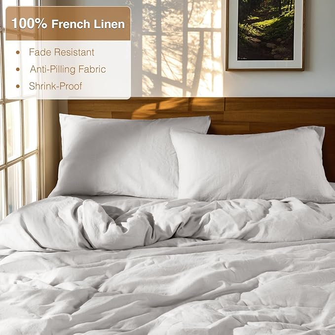 SONORO KATE 100% French Linen Duvet Cover King Size, Soft Breathable for Hot Sleepers, Moisture Wicking & Durable Cover Set - Zipper Closure & 4 Corner Ties Duvet Covers 3 Piece (Grey,King)