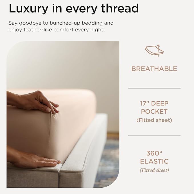 Threadmill Luxury Full Size Sheets | 656 Thread Count Certified Supima Cotton Sheets for Full Size Mattress | 5-Star Hotel Quality 4 Piece Bed Sheets with Extra Deep Pocket |Beige Sheet
