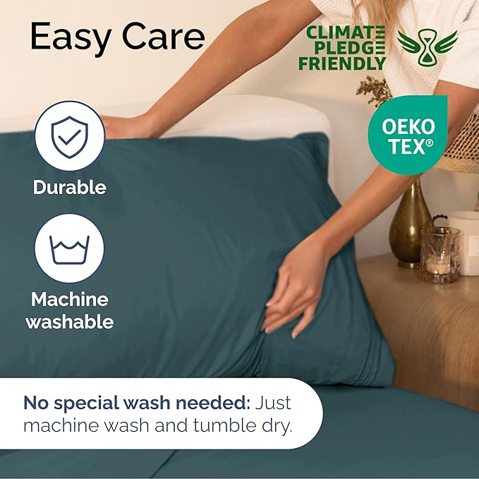 Queen Size 4 Piece Sheet Set - Extra Soft, Breathable & Cooling Sheets - Hotel Luxury Durable Bed Sheets for Women & Men - Deep Pockets, Easy-Fit & Wrinkle-Free Sheets - Deep Teal Oeko-Tex Bed Sheets