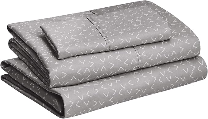 Amazon Basics Lightweight Super Soft Easy Care Microfiber 3-Piece Bed Sheet Set with 14” Deep Pockets, Twin, Gray Arrows-4 Pack, Printed