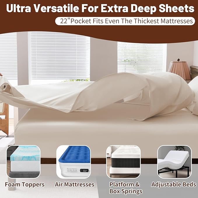 Extra Deep Pocket King Sheets 18-24 Inch 1000 Thread Count 100% Egyptian Cotton Sateen Weave Soft Breathable 4 Pieces（King，Linen）