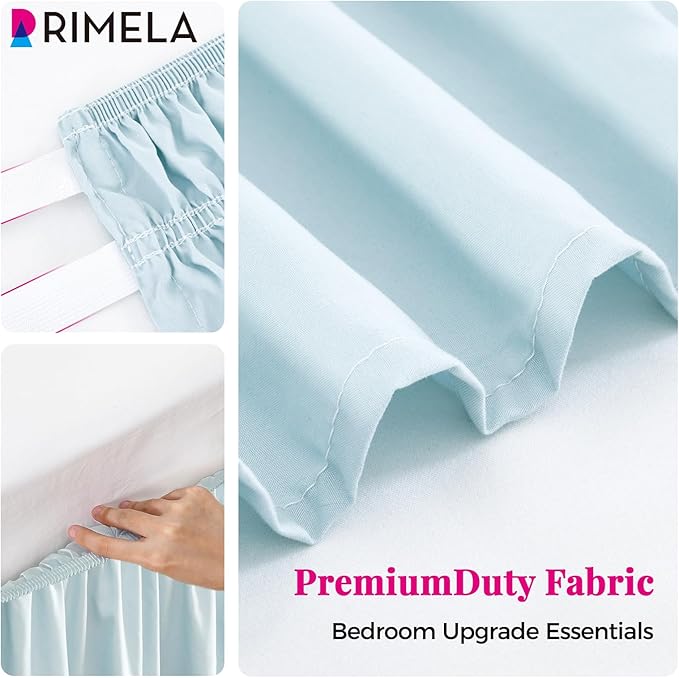 RIMELA Grayish Blue Bed Skirt Queen Size 18 Inch Drop, Wrap Around Elastic Bedskirt, Dust Ruffle for Adjustable Bed Base Machine Washable Easy to Install Bed Skirts