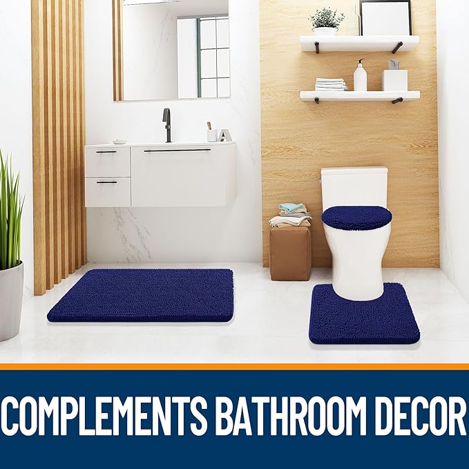 OLANLY Soft Chenille Bathroom Toilet Lid Cover, Machine Washable Seat Covers, 17.5x15, Stays in Place Rubber Backing, Fits Most Round, Elongated and Oblong Lids, Accessories Decor, Navy