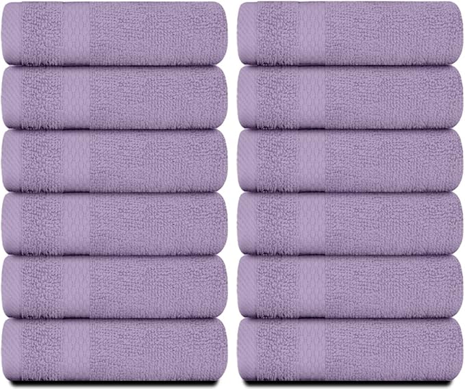 White Classic Luxury Cotton Washcloths 13x13 Inch - 650 GSM Turkish Cotton | Hotel, Spa, Bathroom Face Towel | 12 Pack, Lavender