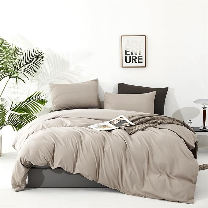 Cottonight Beige Comforter Set California King Cream Khaki Bedding Comforter Set Cal King Solid Light Champagne Blanket Quilts Modern Soft Breathable Taupe 3 Piece Light Khaki Bedding Set