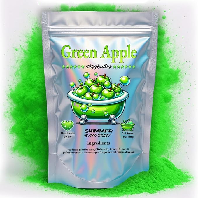 Green Apple Shimmer Bath Bomb in A Bag - Handmade Scented Bath Bombs for Women,Kids and Men - Bulk Bathbomb Fizzies Perfect for Boys and Girls All Ages (Small, Green)