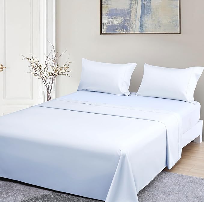 Beckham Hotel Collection Cal King Sheet Set 100% Cotton, 500TC Luxury Sateen Bedding, 16” Deep Pocket, Moisture-Wicking, 4-Piece, White