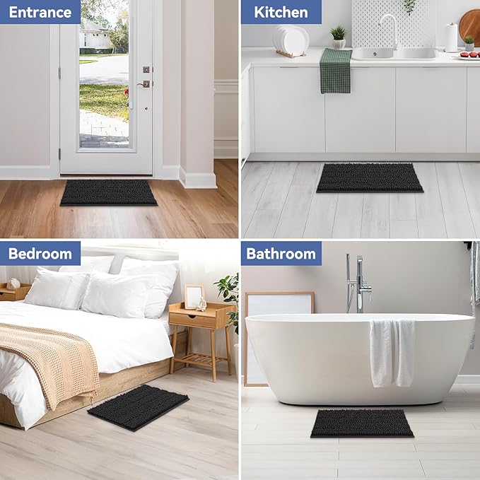 Bcoimo 24"×17" Chenille Bath Mat – Non-Slip with Backing Bath Rug Ultra-Absorbent and Machine Washable Bathroom Mat Quick-Dry Design. Ideal for Bathroom and Tub Areas