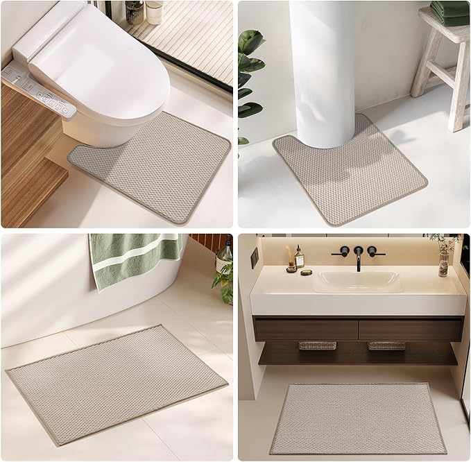 Bathroom Rugs Non Slip Washable, Super Absorbent Thin Bath Mat Quick Dry Low Pile Bathroom Rug, Beige 24"x36"