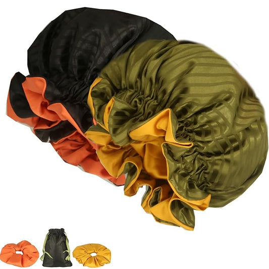 Satin bonnet 2PCS silk hair bonnet cap for women Adjustable sleep cap double-layer Washable