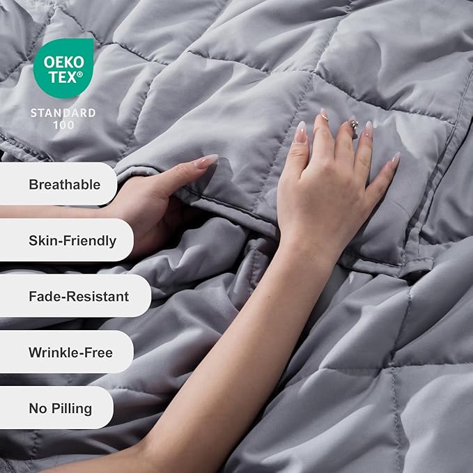 Lofus Weighted Blanket for Adults 10 lbs 60"x 80" Queen Size, Breathable All-Season Weighted Heavy Blankets, Soft Microfiber with Premium Glass Beads for Sleeping, Grey
