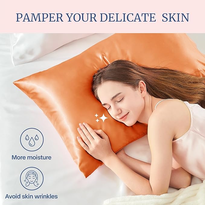 BEDELITE Satin Pillowcase for Hair and Skin, Super Soft Similar to Silk Pillow Cases 4 Pack with Envelope Closure, Cooling Pillowcases for Women Men (20"x30" Queen Size, Burnt Orange)