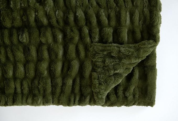 Minky Couture Hugs Blanket - Extra Plush Blanket for Premium Gifting - Stretchy Bubbled Cozy Throw - Silky Smooth - Durable & Machine-Washable - Travel-Friendly - Monster, Camp Green