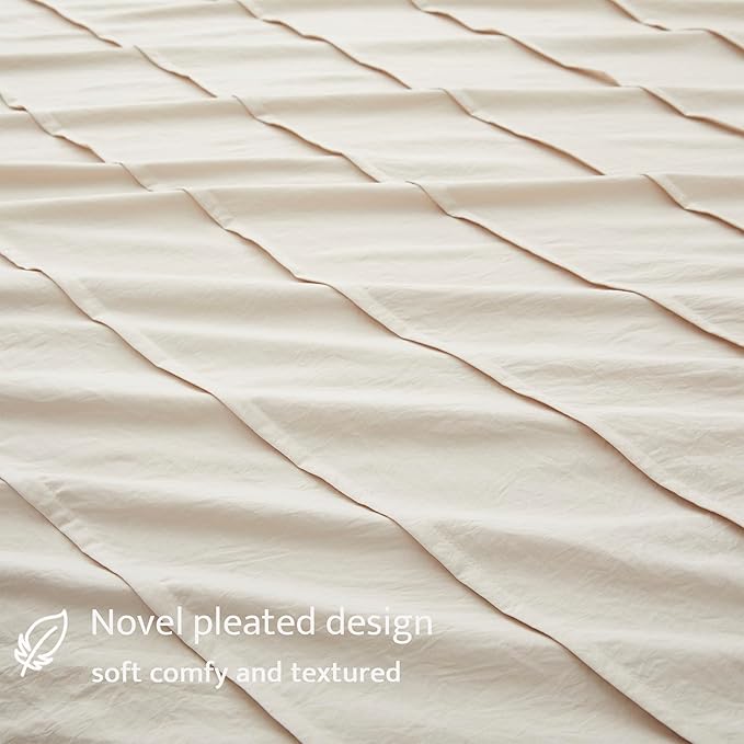 Oli Anderson Light Khaki Duvet Cover King Size - Pleated King Duvet Cover, 3PCS Soft and Breathable Textured Bedding Set with Zipper Closure(Light Khaki,104"x90")