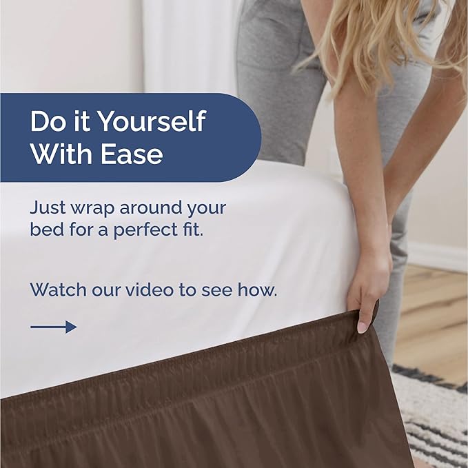 Wrap Around Dust Ruffle Bed Skirt - Brown - for Queen Size Beds with 15 Inch Drop - Easy Fit Elastic Strap - Adjustable Pleated Bedskirt w/Brushed Fabric - Wrinkle Free - for Women, Men, Kids & Teens