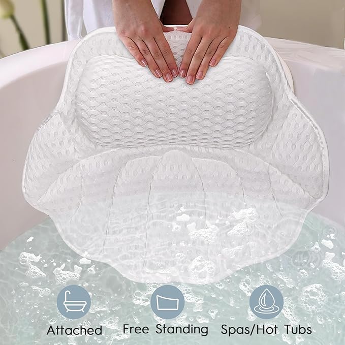 Luxury Bath Pillow for Tub - 4D Air Mesh Bathtub Pillow with 4 Non-Slip Suction Cups for Head, Neck and Back Support, Ergonomic Spa Accessories with Laundry Bag, Fits All Bathtubs