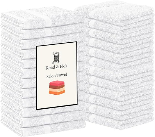 Reed&Pick 24 Pack White Hand Towels 100% Cotton Spa Towels 16x26 inches Highly Absorbable Facial, Gym, Hair and Face Towels in Bulk