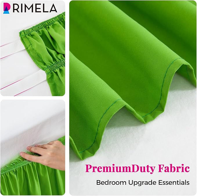 RIMELA Green Bed Skirt King Size 18 Inch Drop, Elastic Bed Skirting for Bed Base and Frame, Bedding Dust Ruffle Easy to Install, Lightweight Wrap Around Adjustable Bedskirt