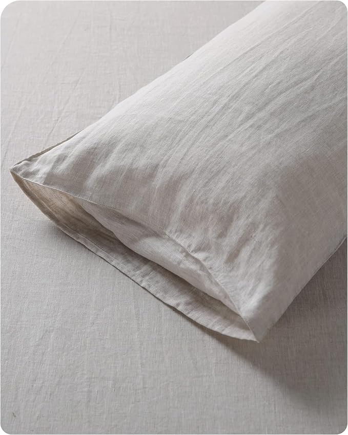 XZ XIFA Standard Pillowcases - 2 Pack - Envelope Closure - 100% Natural Washed French Flax, Breathable, Durable, Textured Pillow Covers 20"x26"(Standard, Linen/Natural Linen)