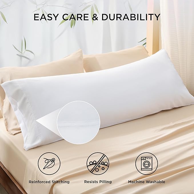 Bedsure Body Pillow Cover, Cooling Body Pillow Pillowcase for Hot Sleepers, Rayon Derived from Bamboo White Pillowcase, Breathable & Soft Long Pillow Case Cover with Envelope Closure, 20x54 Inches