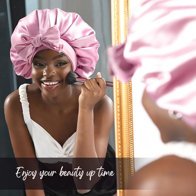YANIBEST Silk Bonnet for Sleeping Women Adjustable Double Layer Satin Bonnet Reduce Friction Prevent Frizz Natural Curly Hair