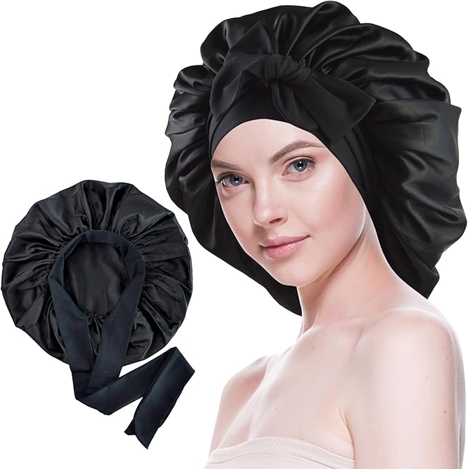 Silk Bonnet for Sleeping Women Satin Bonnet Double Layer Night Sleep Cap with Elastic Tie Band for Curly Natural Hair