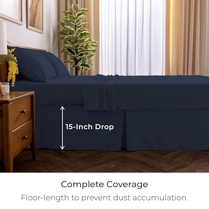 Mellanni Bed Skirt Twin Size - Bed Skirting - 15-Inch Tailored Drop Pleated Dust Ruffle - Hotel Luxury Bedding - Wrinkle, Fade, Stain Resistant - 1 Bedskirt (Twin, Navy Blue)