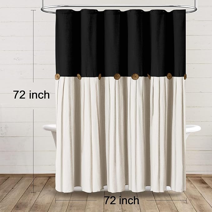 Farmhouse Shower Curtain Linen Bow Woven Fabric Country Rustic Western, Black & Cream 72" W x 72" L