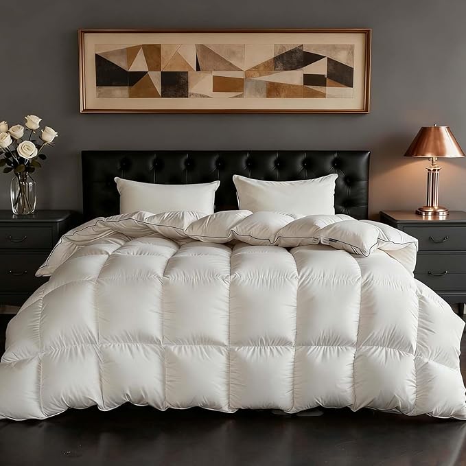 Goose Down Fiber Oversized King Size, 100% Cotton Luxurious Hotel Duvet Insert for All Season, Fluffy and Cozy with 8 Corner Tabs Medium Warmth 120 x 98 Inch White