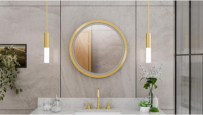 DreamLine Brilliance 24 in. H x 24 in. W Circular Light-up Mirror, Brushed Brass
