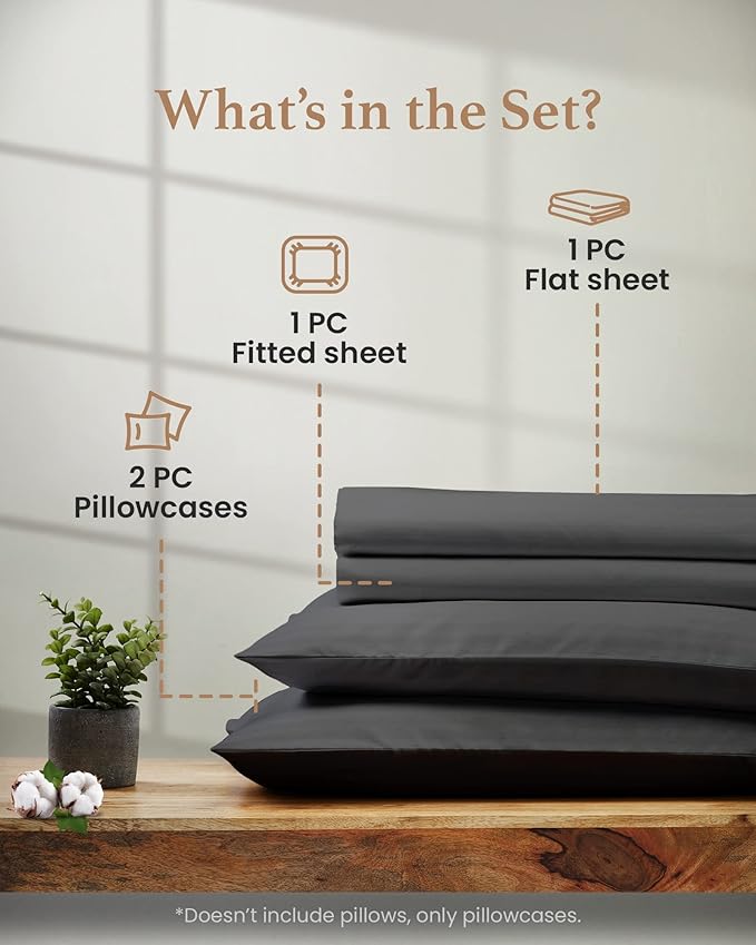 Good Sleep Bedding Cal King Sheet Set - 100% Egyptian Cotton Sheets California King Size, 4 Pc, California King Sheets, Soft, California King Sheet Sets Deep Pocket Fits Upto 16" - Dark Gray