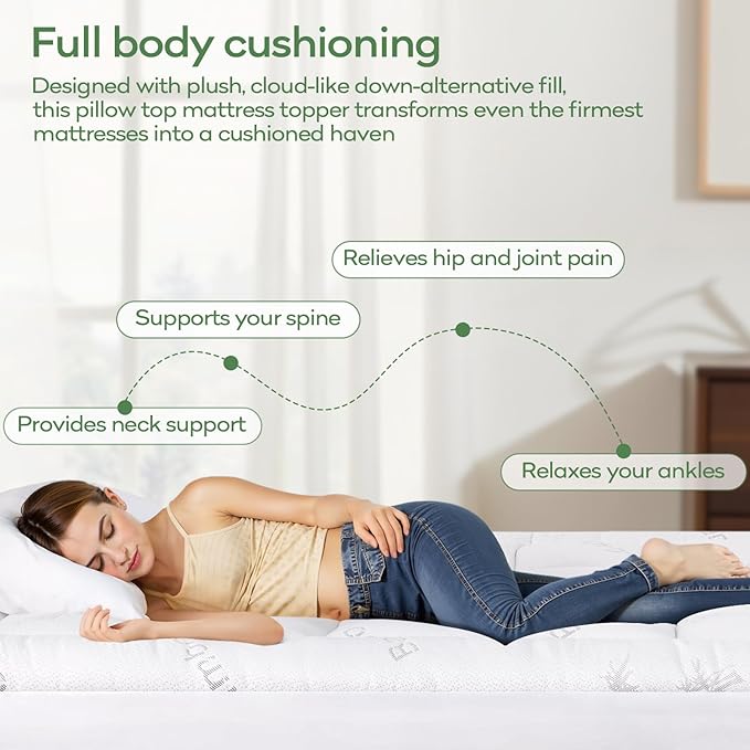 OLANLY California King Mattress Topper – Viscose Made from Bamboo, Cooling Soft Pillow Top Mattress Pad for Back Pain Relief, Plush Down Alternative Fill Bed Topper with Elastic Deep Pocket, White