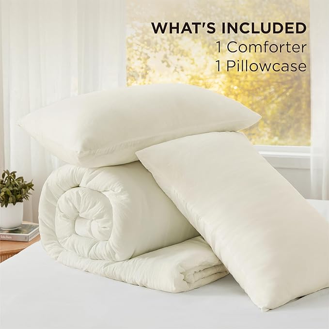 Bedsure Twin/Twin XL Comforter Set, Ivory Soft Prewashed Bedding for All Seasons, 2 Pieces GentleSoft™ Warm Down Alternative Bed Set, 1 Lightweight Comforter (68"x88") and 1 Pillowcase (20"x26")
