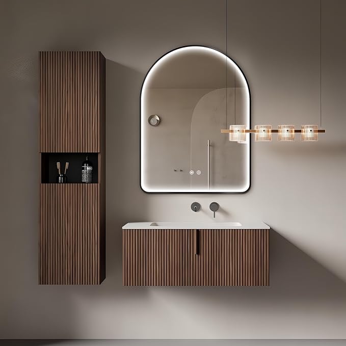 Niccy Arched LED Bathroom Mirror, 40"x30" Black Framed Arch Wall Lighted Mirrors, Arching Frontlit Vanity-Mirror with Memory Function for Bathroom Bedroom, Defogger and 3 Color, Explosion-Proof
