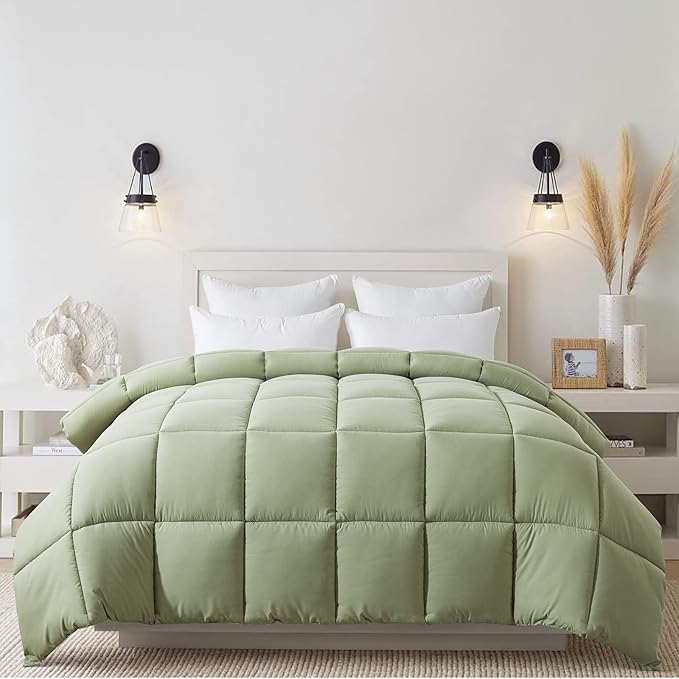 Cosybay Down Alternative Comforter (Sage Green, Queen) - All Season Soft Quilted Queen Size Bed Comforter - Duvet Insert with Corner Tabs -Winter Summer Warm Fluffy, 88x92inches