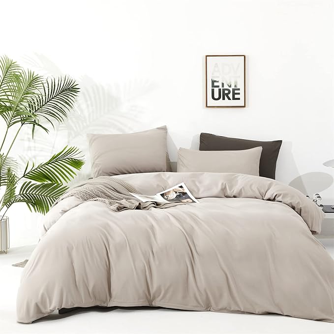 KAREVER Beige Khaki Comforter Set Queen Size Cream Khaki Bedding Set Women 3 Pieces Champagne Queen Taupe Bed Blanket Set All Season Gift