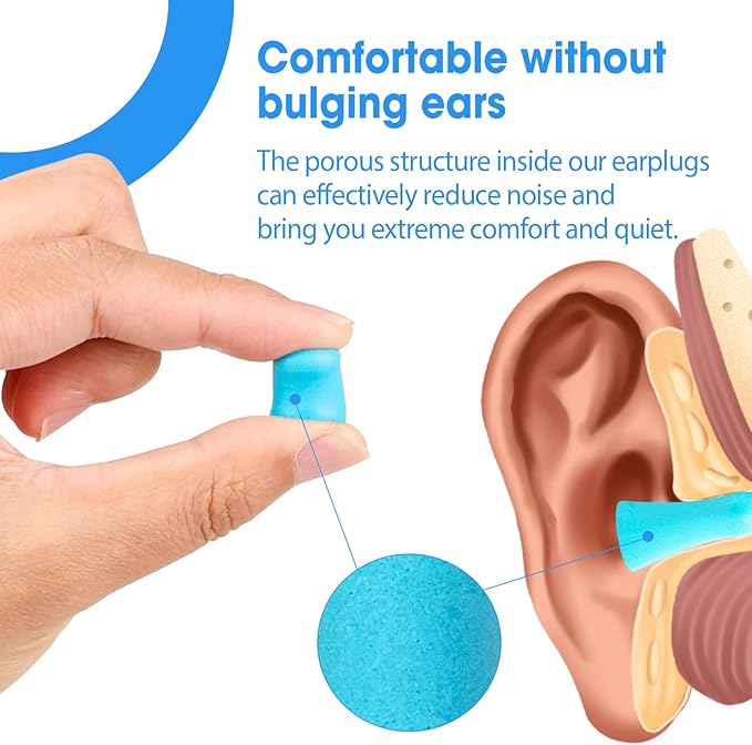 AZEN 200 Pairs Ear Plugs, NRR 32dB Soft Foam Ear Plugs for Sleeping Noise Cancelling, Earplugs for Concerts Shooting Swimming Noise Reduction (Lake Blue)