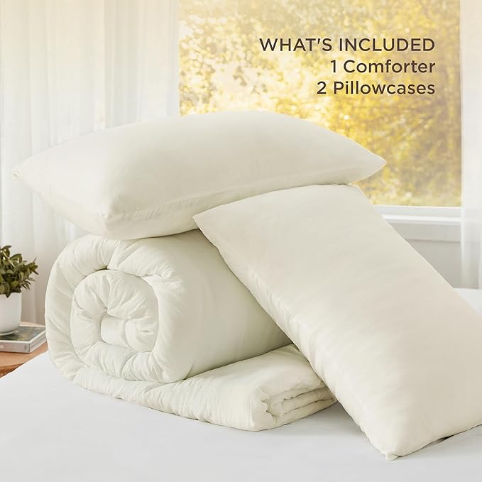 Bedsure California King Size Comforter Set, Ivory Soft Prewashed Bedding for All Seasons, 3 Pieces GentleSoft™ Down Alternative Bed Set, 1 Lightweight Comforter (104"x96") and 2 Pillowcases (20"x36")