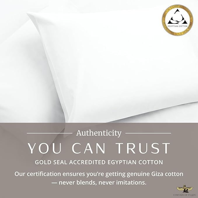 100% Egyptian Cotton Sheets King Size | 1200 Thread Count | CEA Gold Seal Certified | Ultra Soft | Cooling for Hot Sleepers | 18" Deep Pocket | King Size [White]