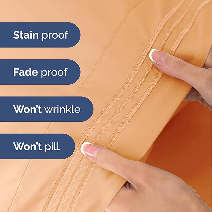 Twin Size 3 Piece Sheet Set - Extra Soft, Breathable And Cooling Sheets - Hotel Luxury Durable Bed Sheets for Women & Men - Deep Pockets, Easy-Fit & Wrinkle-Free Sheets - Peach Oeko-Tex Bed Sheet Set