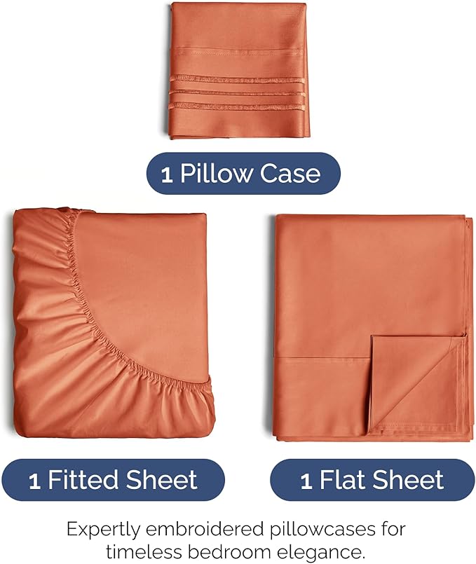 Twin Size 3 Piece Sheet Set - Extra Soft, Breathable & Cooling - Hotel Luxury Durable Bed Sheets for Women & Men - Deep Pockets, Easy-Fit & Wrinkle-Free - Harvest Pumpkin Oeko-Tex