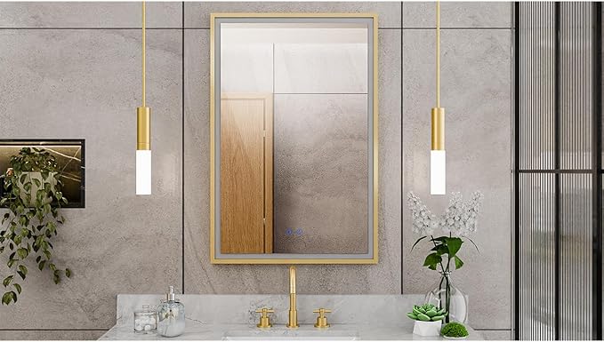 DreamLine Brilliance 36 in. H x 24 in. W Rectangular Light-up Mirror, Brushed Brass