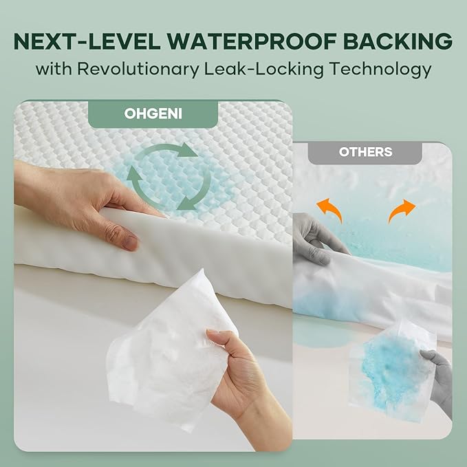 OhGeni 100% Waterproof Mattress Protector, California King Pad, Fits 6"-20" Mattresses Deep Pocket, Cooling for Taller Person, Breathable Fitted Sheets, Soft Bed Cover, Noiseless, Machine Washable