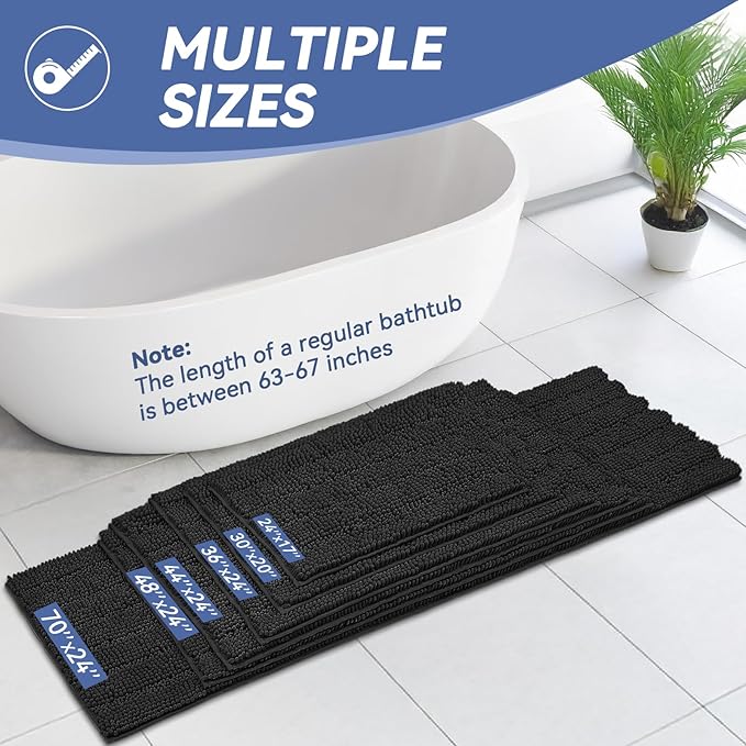 Bcoimo 36"×24" Chenille Bath Mat – Non-Slip with Backing Bath Rug Ultra-Absorbent and Machine Washable Bathroom Mat Quick-Dry Design. Ideal for Bathroom and Tub Areas